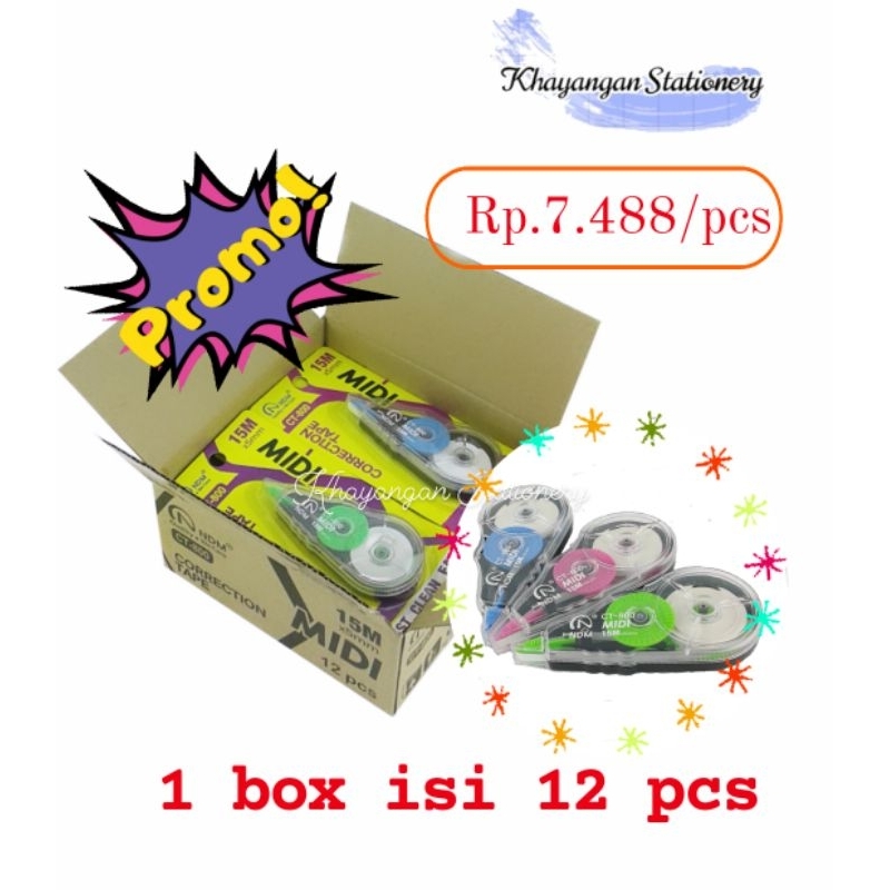 

Correction Tape/Tipe-X Kertas Panjang 15m CT800 MIDI NDM Premium 1 Box[12pcs]-KhayanganStationery