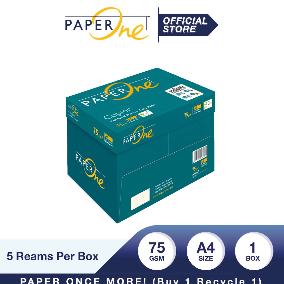 

PaperOne Kertas A4 75gr Copier 1 Box 25 lembar Kertas HVS A4 Kertas Fotocopy KODE L2Z1