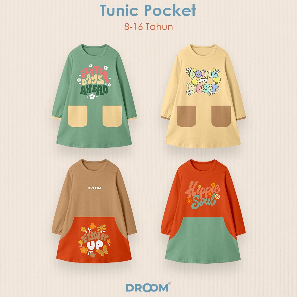 Atasan Kaos Anak Cewek Tunic Saku Double Bahan Katun Combed 24S Usia 816 Tahun o B7O7