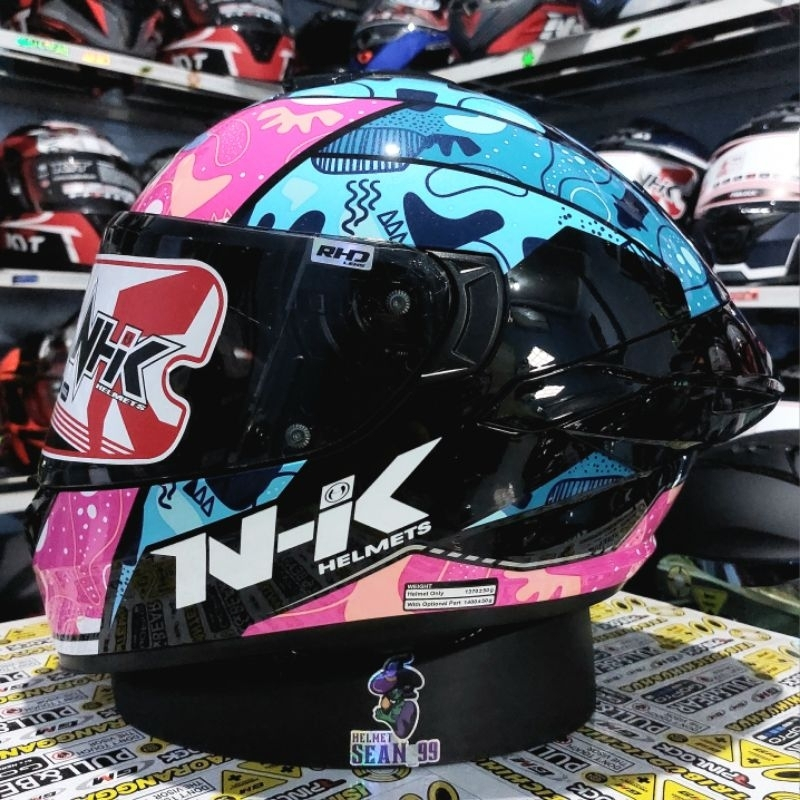 HELM NHK MARK 1 BAKTERIA BLACK BLUE PINK HELM FULL FACE