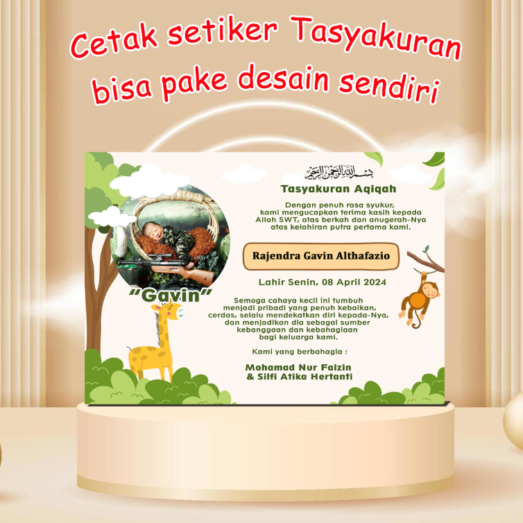 

cetak Kartu / Setiker Kartu label Tasyakuran Aqiqoh, Kelahiran anak, khitanan dan lain w4