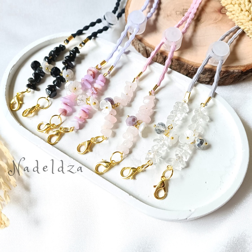 MURAH Kalung Masker Hijab 2in1 Bunga Aesthetic Tali Masker Hijab Aesthetic Kristal Batu Strap Mask H