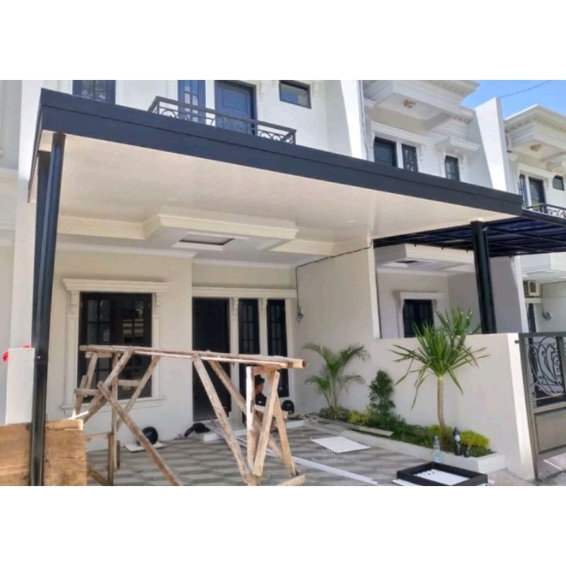 kanopy baja ringan atap alderon Rs single layer berikut talang air dan lampu dan pvc paket komlit