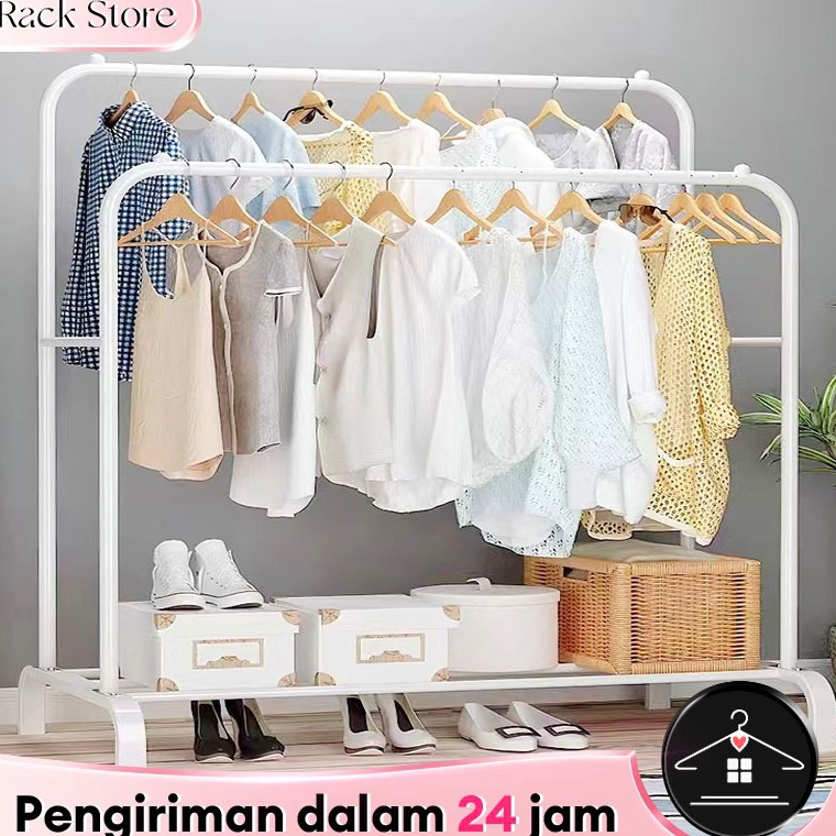 Viral Rak Gantungan Baju Double Stand Hanger Display Rak Baju Gantungan Baju Besi Tempat Pakaian