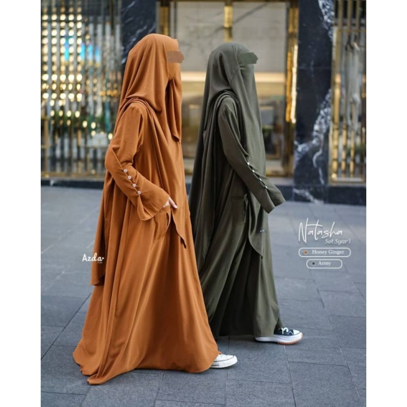 READY Set Setelan Gamis Natasha ORI Azda Plus French Khimar Fk / Bergo Non Pet Cadar Instan Wanita Muslimah Syari
