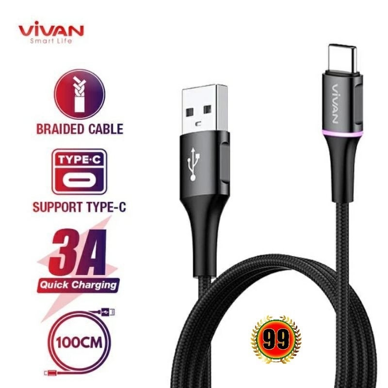 VIVAN VDC100 Kabel Data Type C 3A kabel cas Vivan type-c Fast Charging Original
