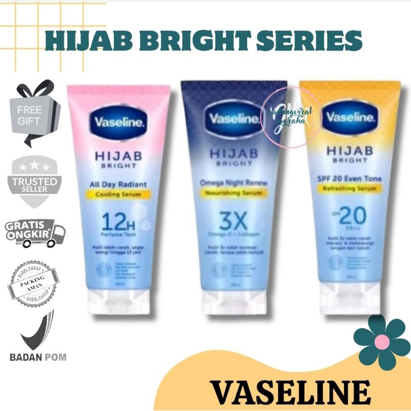 ☘️GVN☘️ VASELINE HIJAB BRIGHT SERUM 180ML OMEGA NIGHT RENEW NOURISHING SERUM VASELINE HIJAB BODY SER