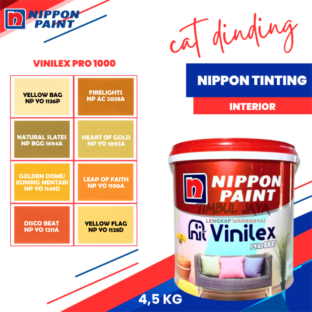 VINILEX Pro1000 4,5Kg Cat Tembok Nippon Paint Interior Dalam Ruangan Warna KUNING dan OREN / Cat Nip