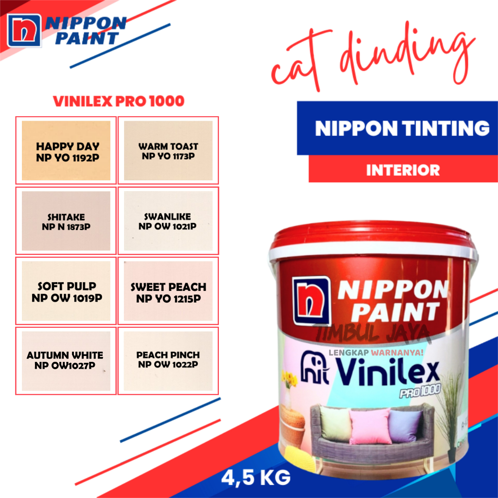 VINILEX Pro1000 4,5Kg Cat Tembok Nippon Paint Interior Dalam Ruangan Warna Cream / Cat Nippon Paint Vinilex / Cat Nippon Vinilex / vinilex krem / vinilex cream / cat tembok cream / cat tembok krem