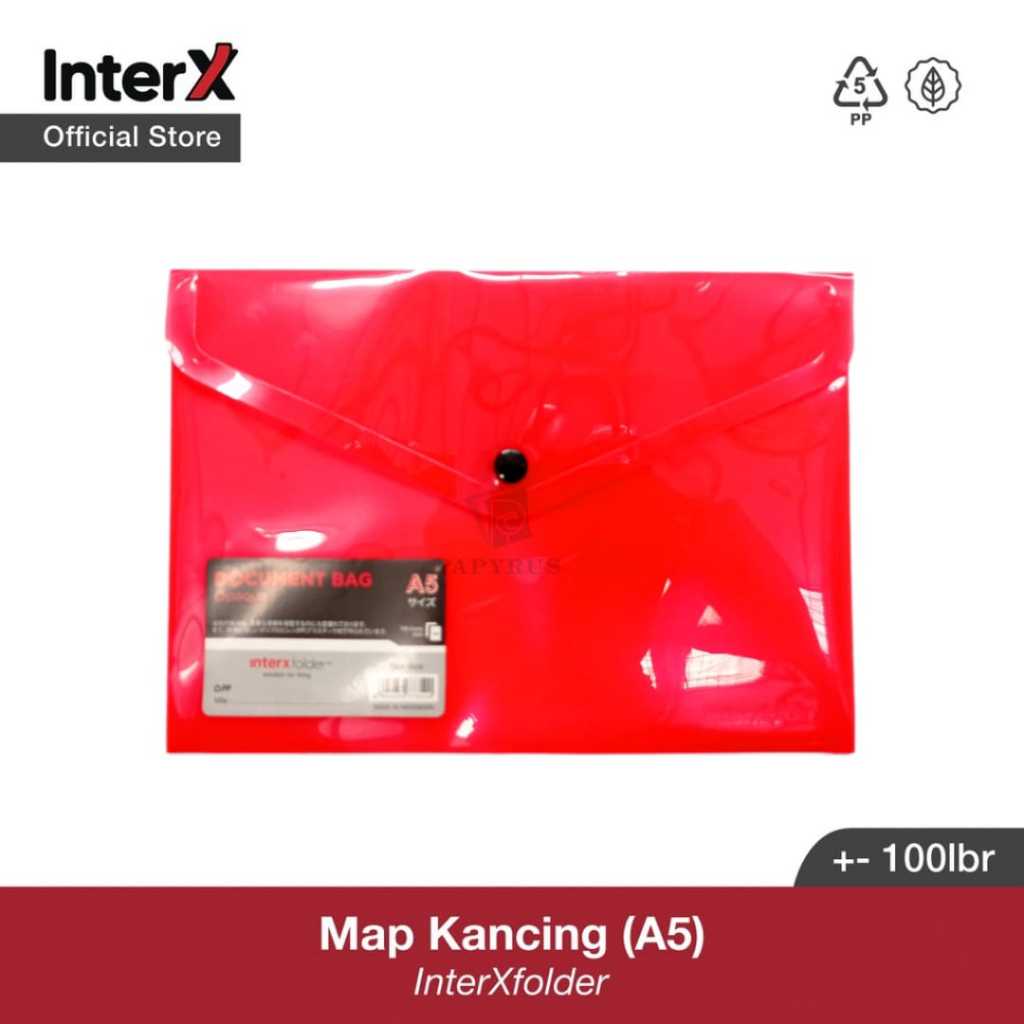 

MAP PLASTIK KANCING / MAP KANCING PUNGGUNG / DOCUMENT BAG / MAP KANCING A5 INTER-X DBX20A5 MERAH