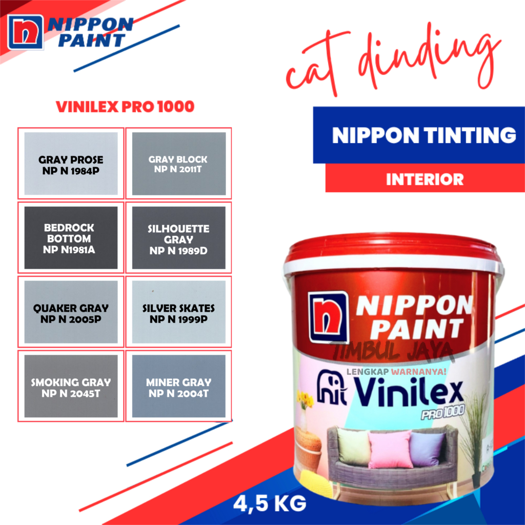 VINILEX Pro1000 4,5Kg Cat Tembok Nippon Paint Interior Dalam Ruangan Warna ABU ABU / Cat Nippon Paint Vinilex / Cat Nippon Vinilex / vinilex abu abu / nipon vinilex / vinilex grey