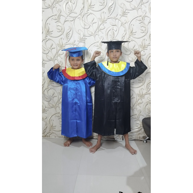 Baju wisuda TK bahan satin set tanpa tabung dan bandul