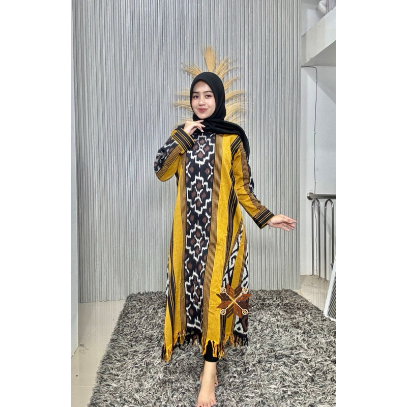 TUNIK TENUN LOMBOK PANJANG ETNIK NUSANTARA BATIK HANDMADE PALEMBANG