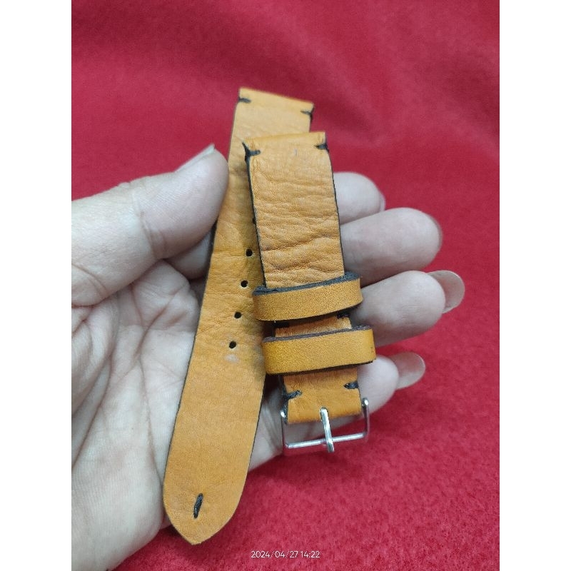 STRAP TALI JAM TANGAN KULIT SAPI 100% ASLI 30 VINTAGE STRAP 22MM & 24MM WARNA TAN / KUNING
