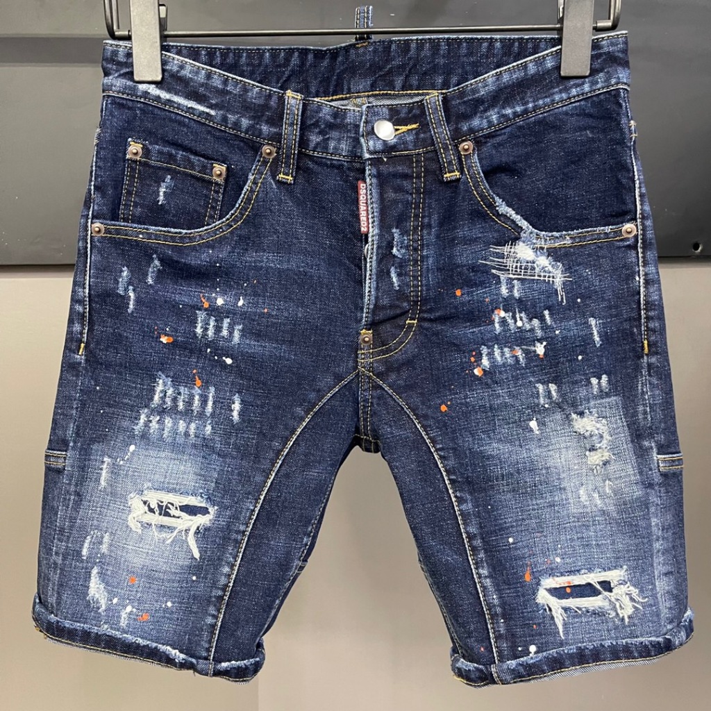DSQUARED2 Jeans Pria Personalisasi Tertekan Retro Biru Celana Pendek Kasual Personal Kancing Sebaris