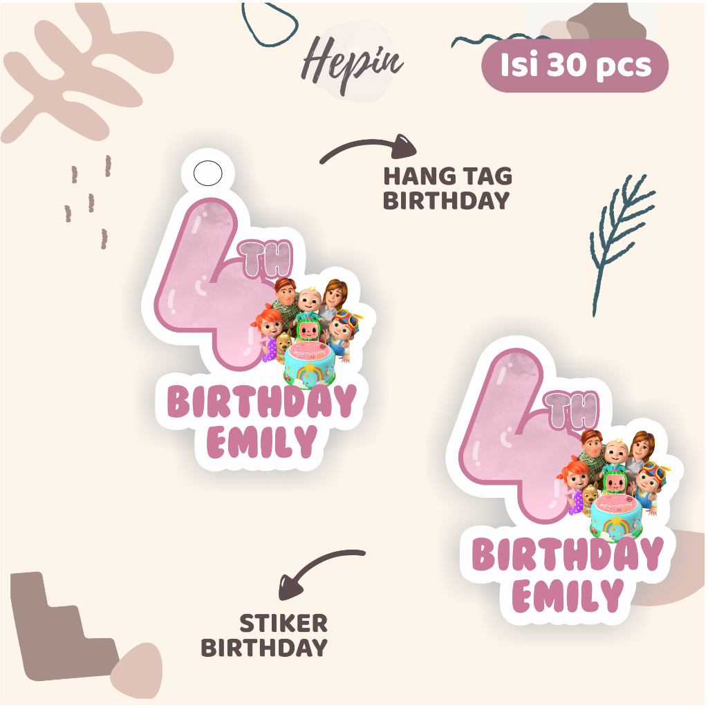 

(30pcs) Hang tag & stiker ulang tahun Tema COCOMELON/cute/lucu/aniamsi /label tag ulang tahun murah/hang tag ulang tahun/tag souvenir ulang tahun/stiker nama ualang tahun/diecut stiker&t ag