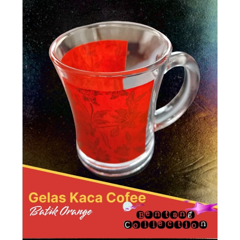 Gelas Kaca, Gelas Kopi, Gelas Batik (Orange), Isi 4 pcs