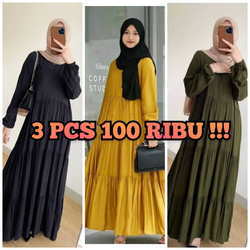 100 RIBU DAPET 3 PCS GAMIS JUMBO REMPEL SUSUN BAHAN RAYON PREMIUM MODEL DAN MOTIF TERBARU