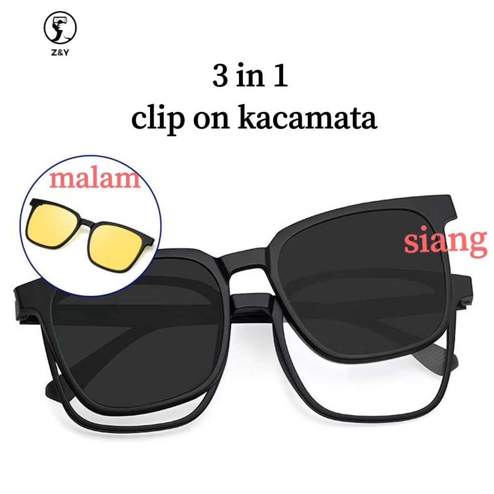 Banyak Dipakai ZY COD Kacamata Minus Lensa Minus Pria Wanita Kacamata Hitam Minus Clip On 3 In 1 Mag
