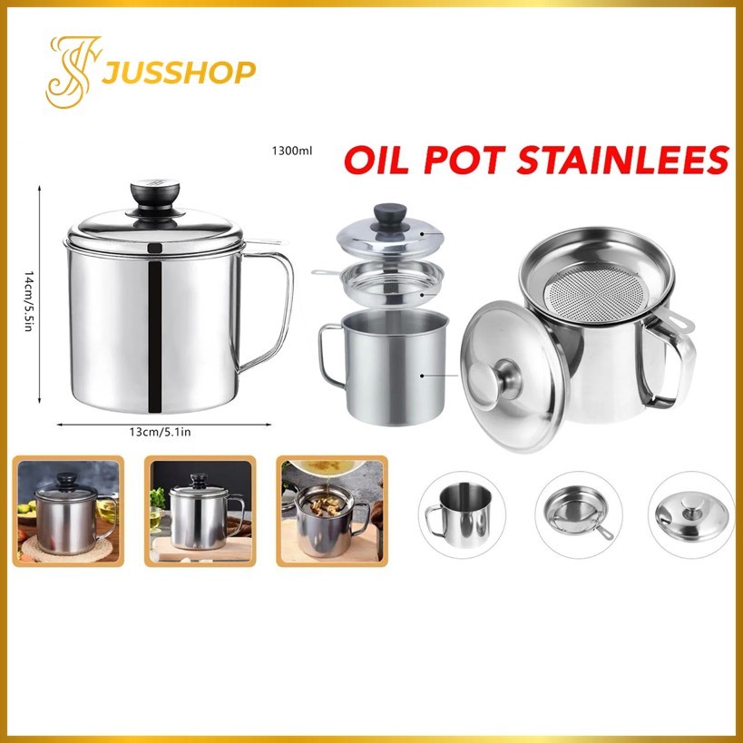 Wadah Saringan Minyak Oil Pot Stainless Gelas Saringan Minyak Oil Filter Pot