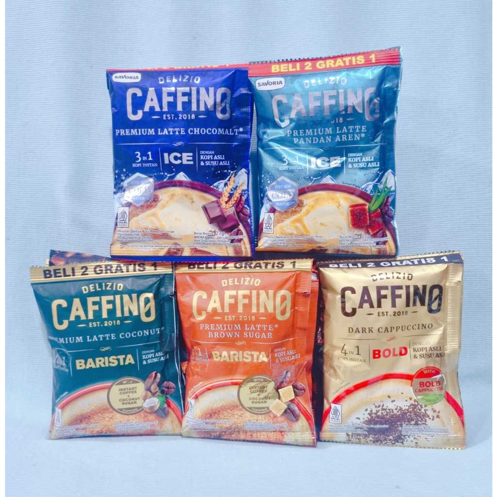 

Delizio Caffino Dark Cappuccino / Premium Latte Chocomalt / Premium Latte Pandan Aren / Premium Latte Coconut / Premium Latte Brown Sugar (1 Renteng isi 15 Pcs))