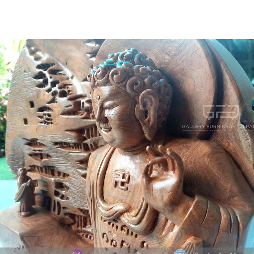 Custom Lukisan Patung Budha Kayu Jati Antik 50cm