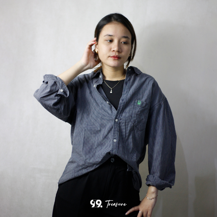 STILE BENETTON Kemeja Kotak-kotak Wanita Navy Size L