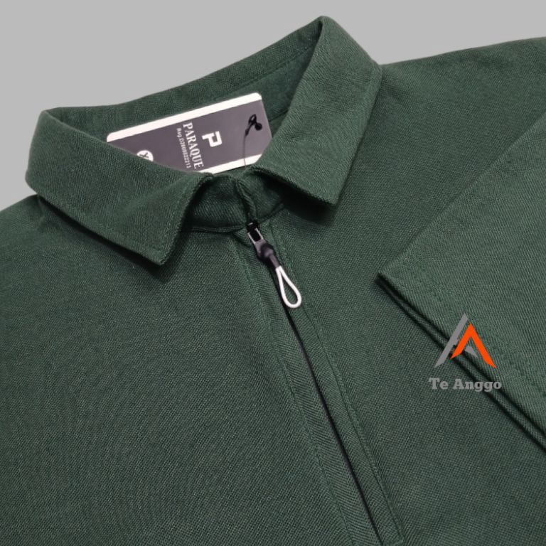 Recomended Kaos Polo Zipper Pria Kerah Lengan Pendek Polo Shirt Zipper Polos Hijau Botol M L XL XXL