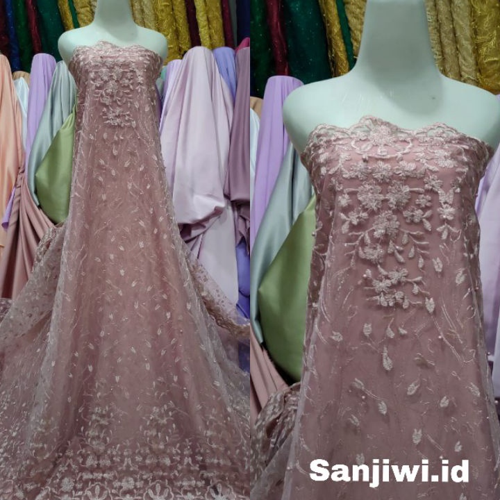 TERMURAH Kain tile tulle brokat brukat mutiara  kain tile akar mutiara pinggiran  bahan brukat mutia