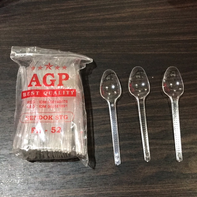 Sendok Plastik AGP STG Bening Jelly, Es krim, Puding Ukuran Sedang 100 pcs