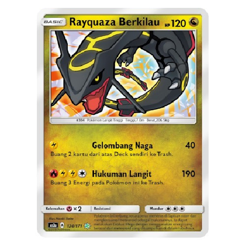 Kartu Pokemon Indonesia Rayquaza Berkilau Foil AS2A 124/171 Mulus
