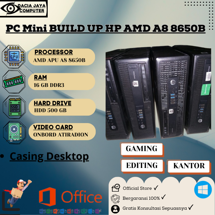 PC MINI BUILD UP HP AMD A8 8650B RAM 16GB HDD 500GB