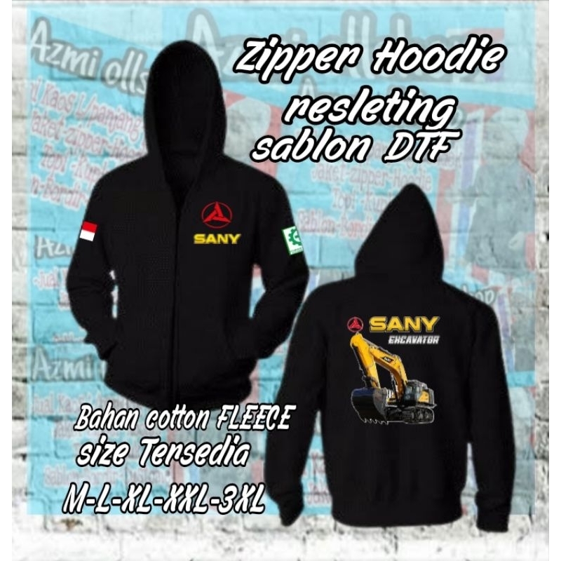 Zipper Hoodie excavator sany/Zipper Hoodie sablon DTF alat berat