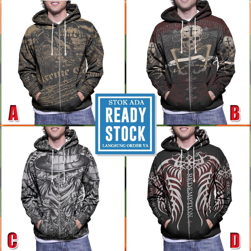 Zipper Hoodie Affliction Clothing Hoodie Fullprint Bahan Polyester Jersey | Size S M L XL XXL 3XL | 