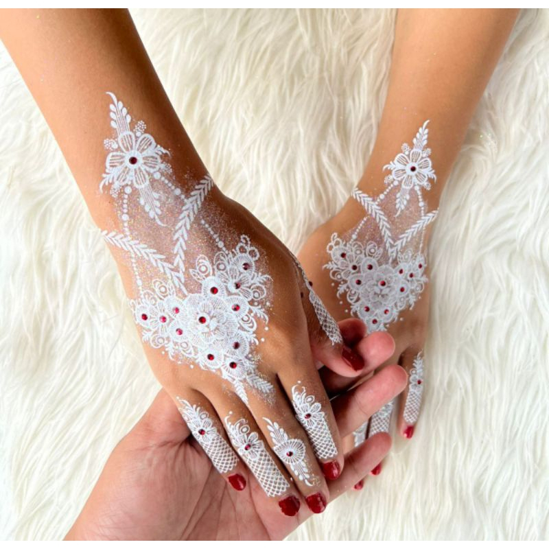 [FREE MANIK GLITTER] SEPASANG HENA TEMPEL PENGANTIN HENNA INSTAN TATO TANGAN STIKER HENA