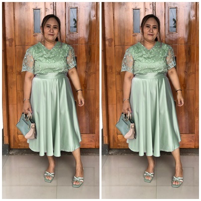 DRes Satin Brokat Kombinasi Tile Mutiara