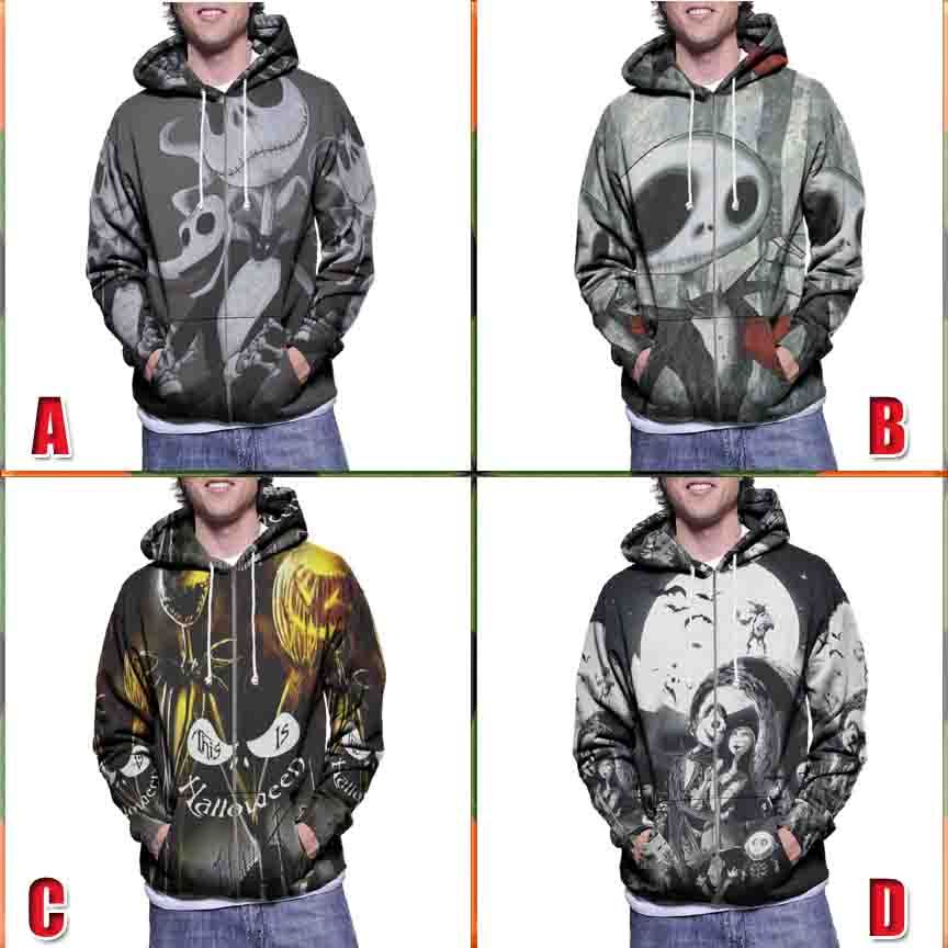 Zipper Hoodie Jack Skellington Nightmare Before Christmas Hoodie Fullprint Bahan Polyester Jersey | 