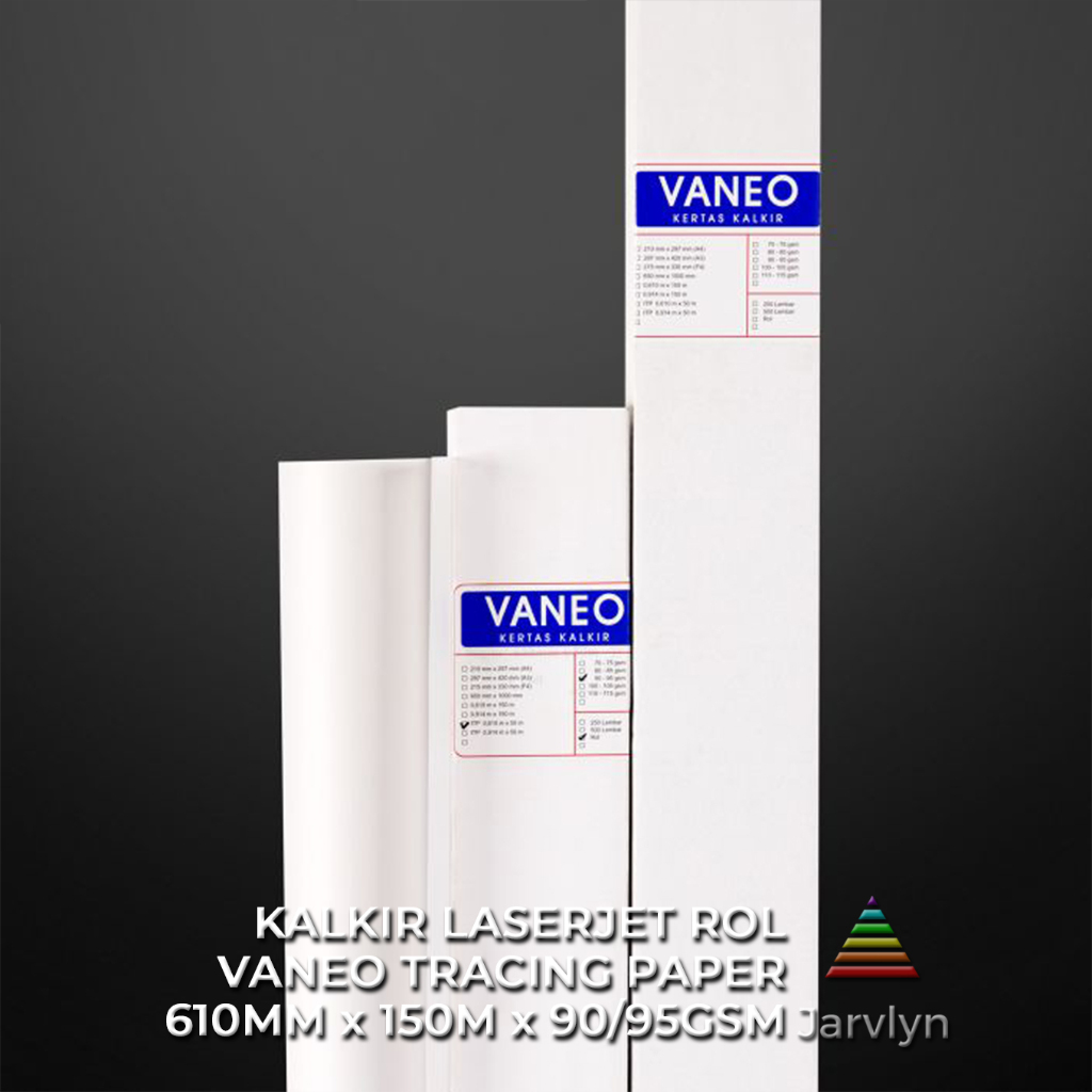 

JARVLYN - VANEO KERTAS KALKIR ROL 90/95GSM 61CM x 150M LASERJET TRACING PAPER GAMBAR ARSITEK SABLON
