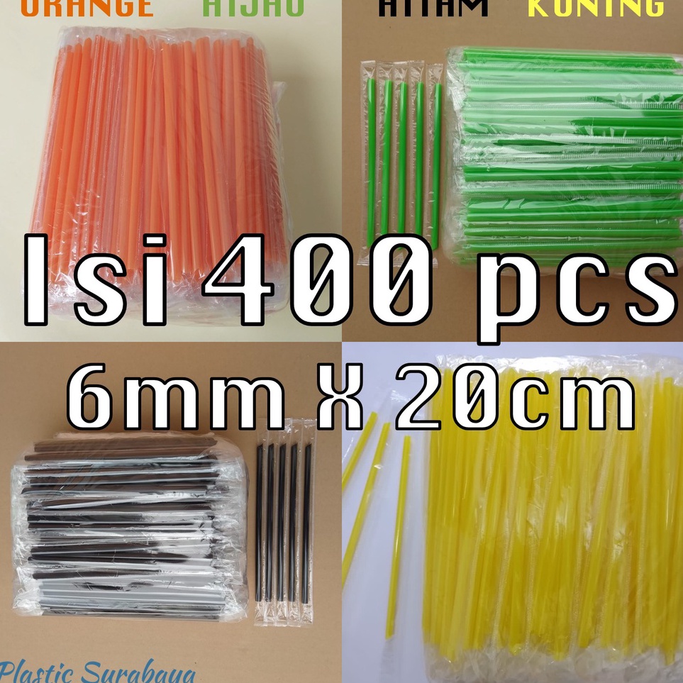 Extra promo SEDOTAN WARNA WARNI STERIL 6MM x 2CM ISI 4PCSPACK PLASTIK COLOR STRAW ORANGE HIJAU KUNIN
