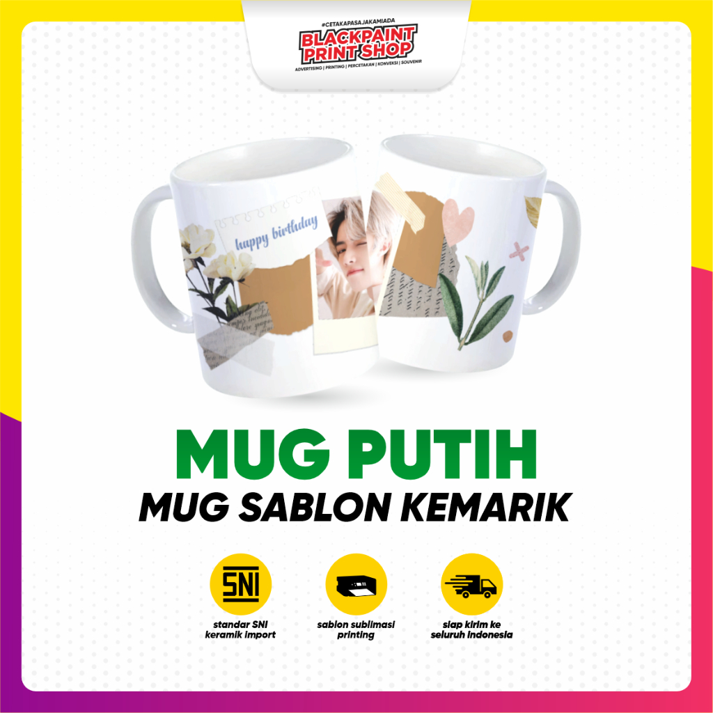 Mug Sablon / Mug Custom / Mug Souvenir / Gelas Sablon / Cangkir sablon /  Mug Putih Biasa ( Free Des