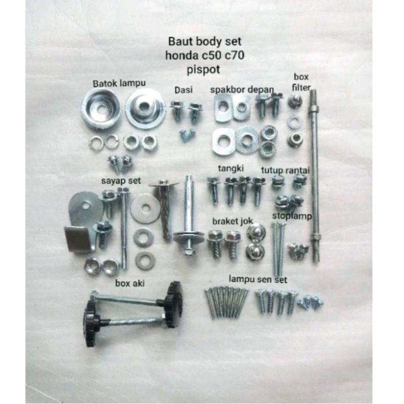 BAUT LENGKAP FULLSET UNTUK BODY MOTOR HONDA C50 C70 PISPOT TERLARIS