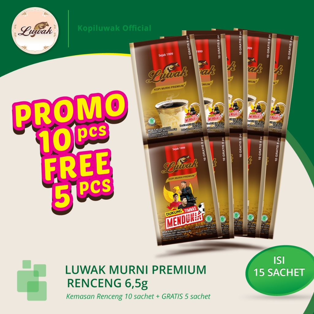 

KOPI LUWAK MURNI 6.5GR ( KARTON ) PROMO 100 FREE 50