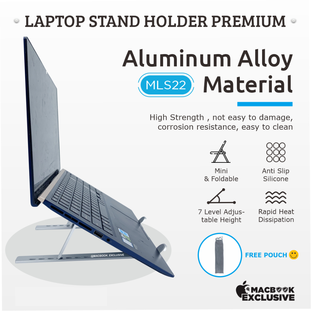 METAL ALUMINIUM ORI Stand Laptop Original Holder Aluminium Portable Standing HolderFor Laptop & Macb