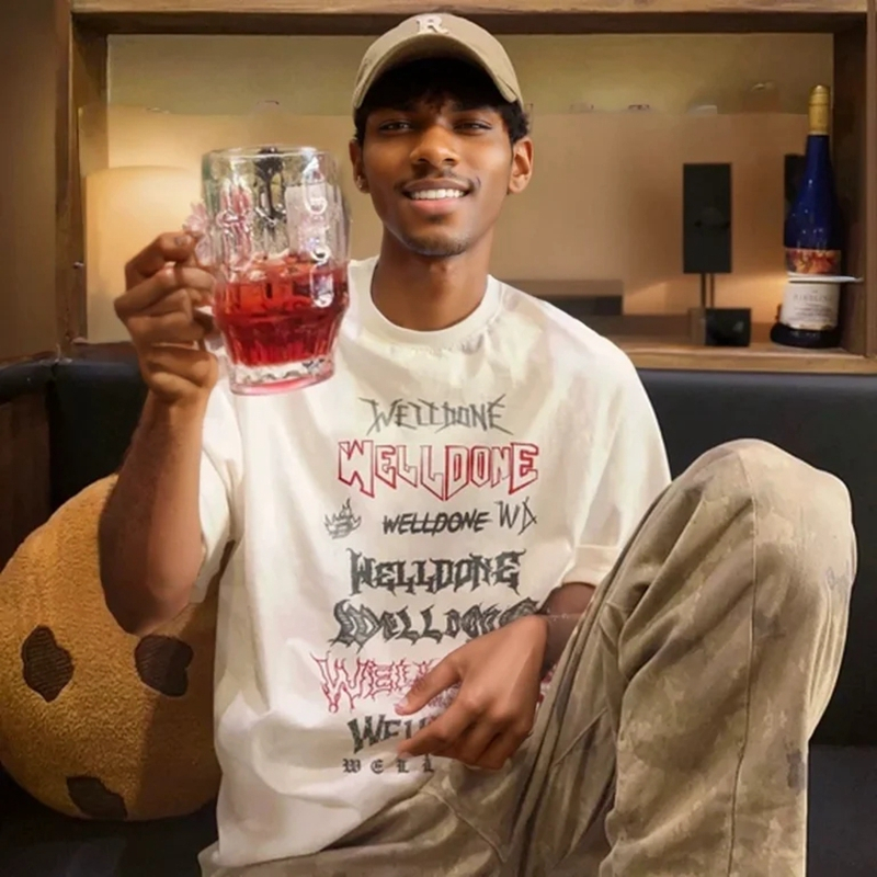 [HOT]WE11DONE TRACK T-shirt Kaos Katun Hitam Putih Lengan Pendek Oversize