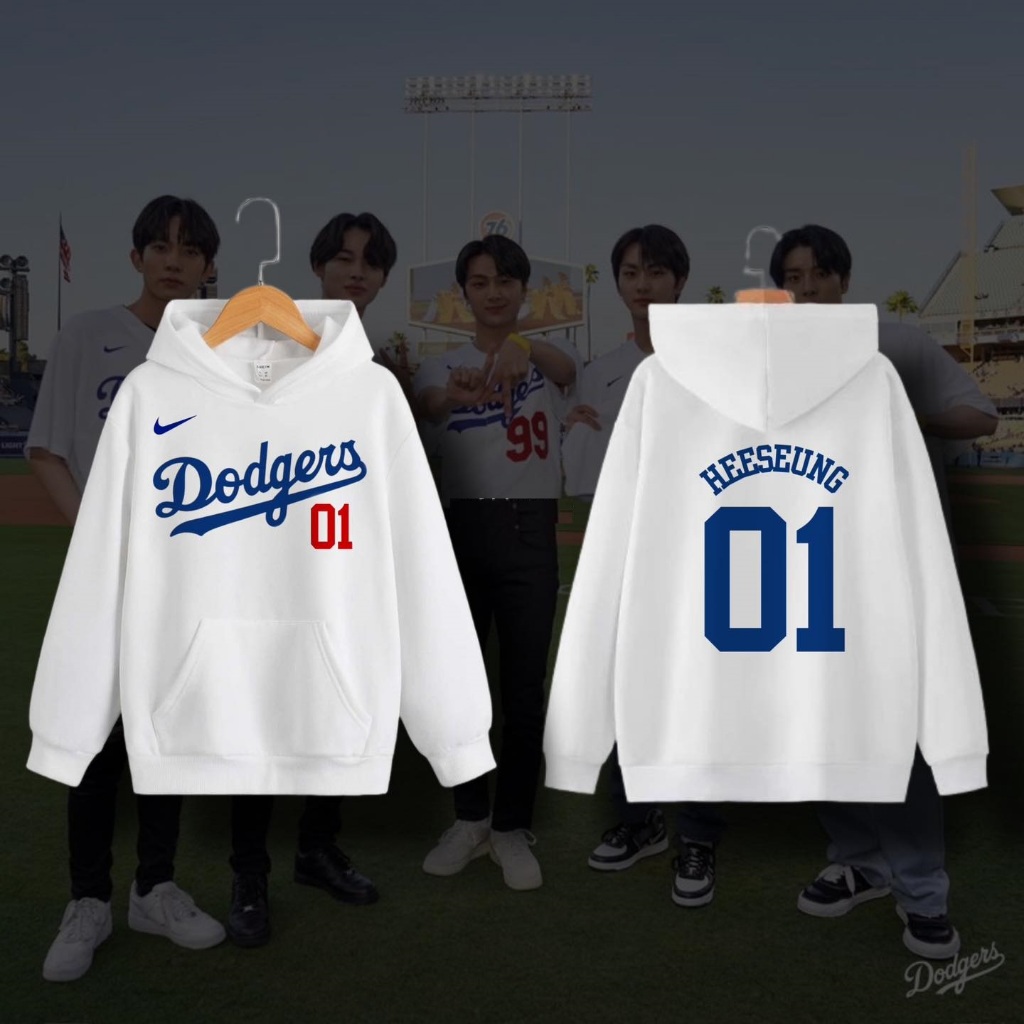 Hoodie wanita enhy baseball number putih HEESEUNG outerwear jaket