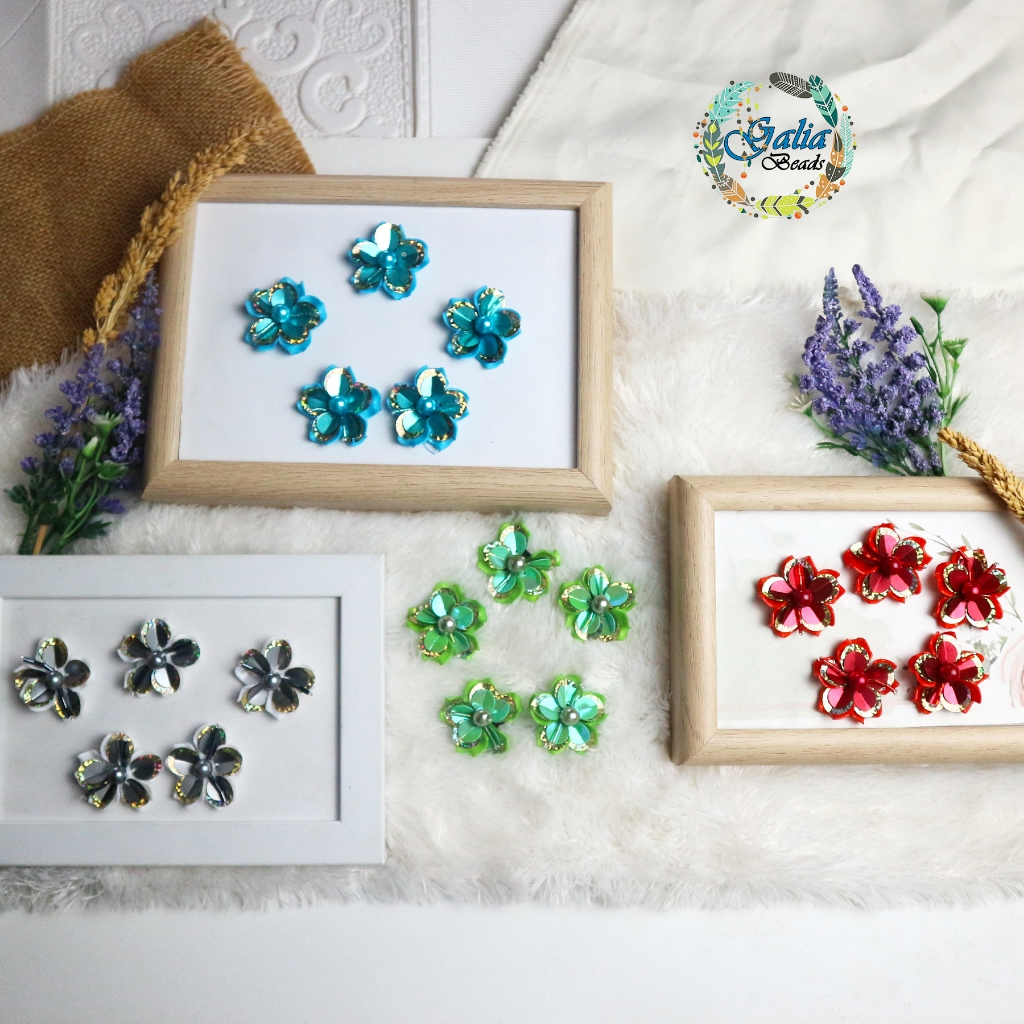 Payet Bunga Rangkai Sequin dan Mutiara Sintetis / Payet Mewah / Payet Murah