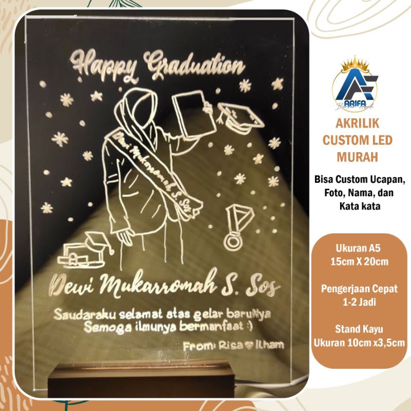 Gift Wisuda Akrilik Led Lampu Tidur Custom ,Gift Ulang Tahun, Kado Akrilik Murah, Akrilik Custom, gi