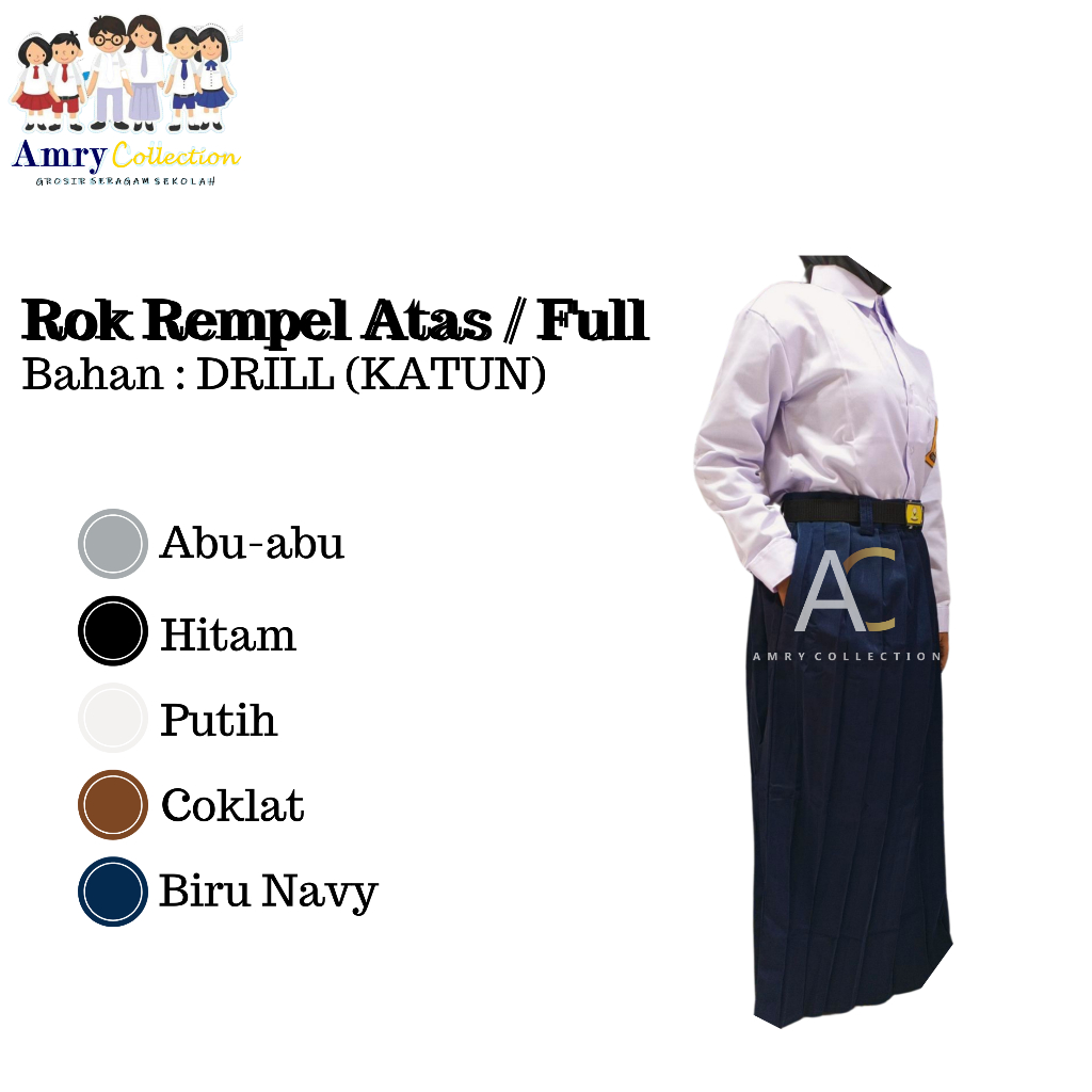 Rok Sekolah SMP Rok Panjang Rempel Full SMP Seragam Sekolah By AmryCollection (DRILL)