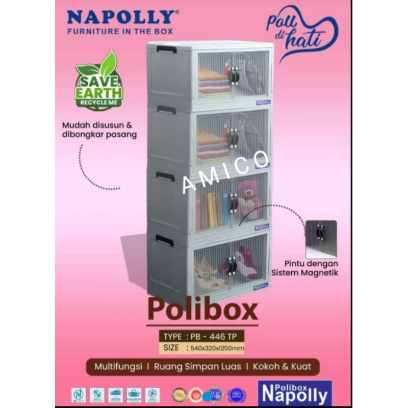 Polibox PB-446 TP/ Lemari plastik 4 tingkat pintu magnet/ lemari serbaguna 4tingkat