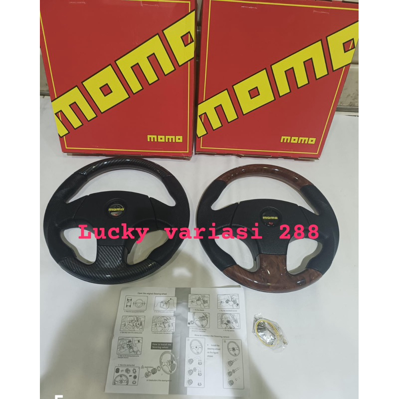 STIR SETIR STEER RACING MOMO 14INCH UNIVERSAL PREMIUM HITAM WOOD & HITAM CARBON AK8943